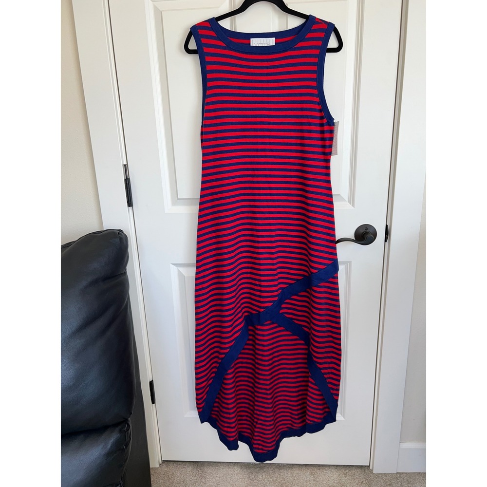 New‎ Victor Glemaud Hi Low Cotton/Cashmere Blue Red Striped Tank Dress Size XL